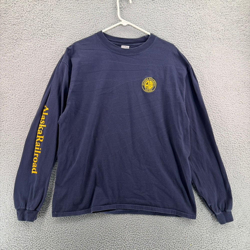 Vintage Y2k Alaska Railroad LS Graphic T-Shirt‎ Men XL Blue Cotton Anvil READ